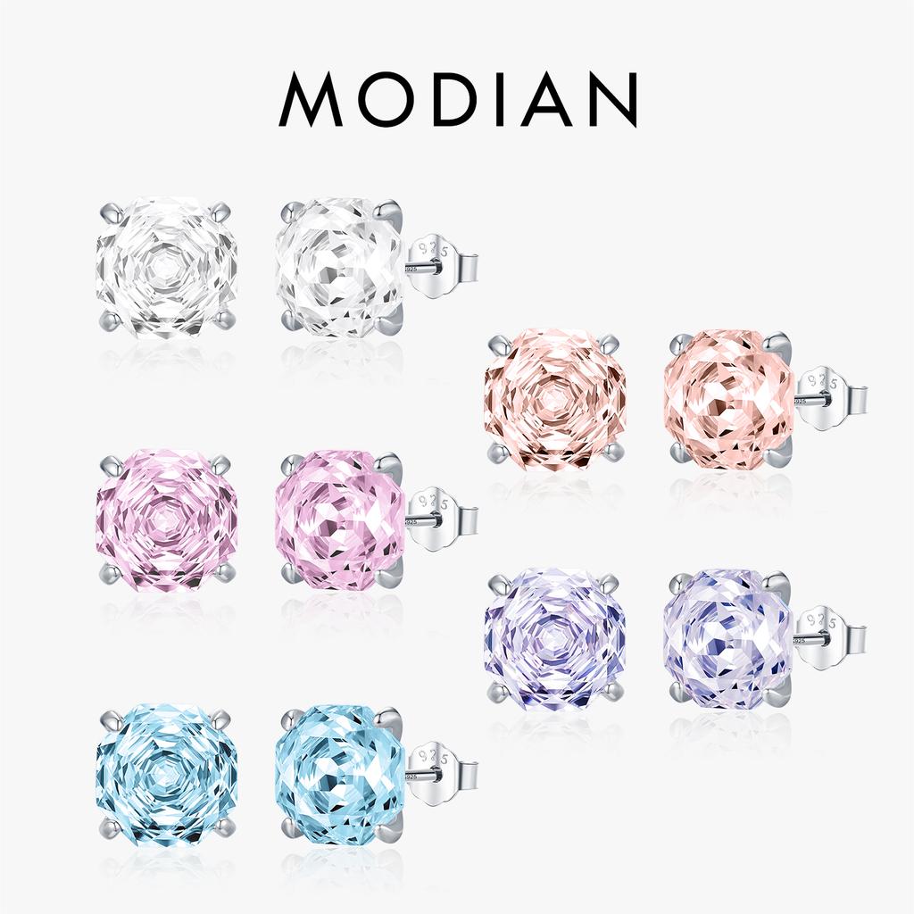 925 Sterling Silver Polygon Multi-Color Rose Cut Cubic Zirconia Luxury Stud Earrings For Women Party Fine Jewelry