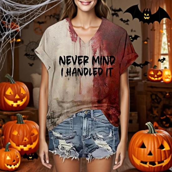 Don't Mind I Handled It Blood Shirt Women Funny Halloween Blood Horror Clothes Short Sleeve V-Neck Splatter Top