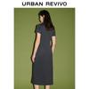 UR 2026 Women's Pleated Slit Round Neck Slim Dress