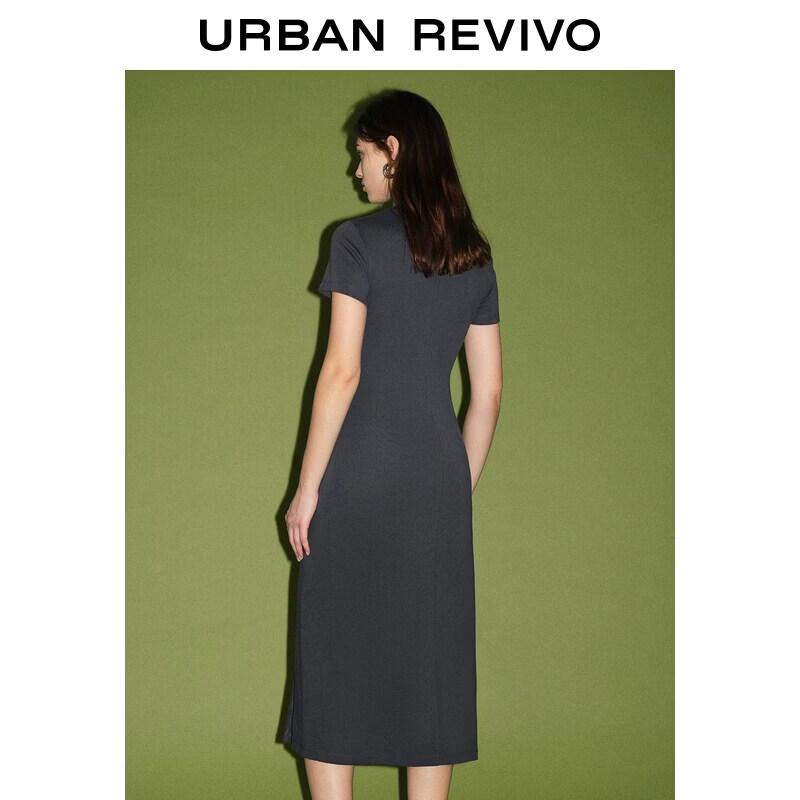 UR 2026 Women's Pleated Slit Round Neck Slim Dress