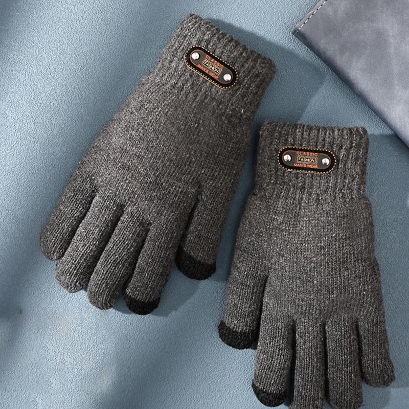 Touch Screen Gloves Men's Elastic Knitted Gloves Warm and Windproof Solid Color Mittens