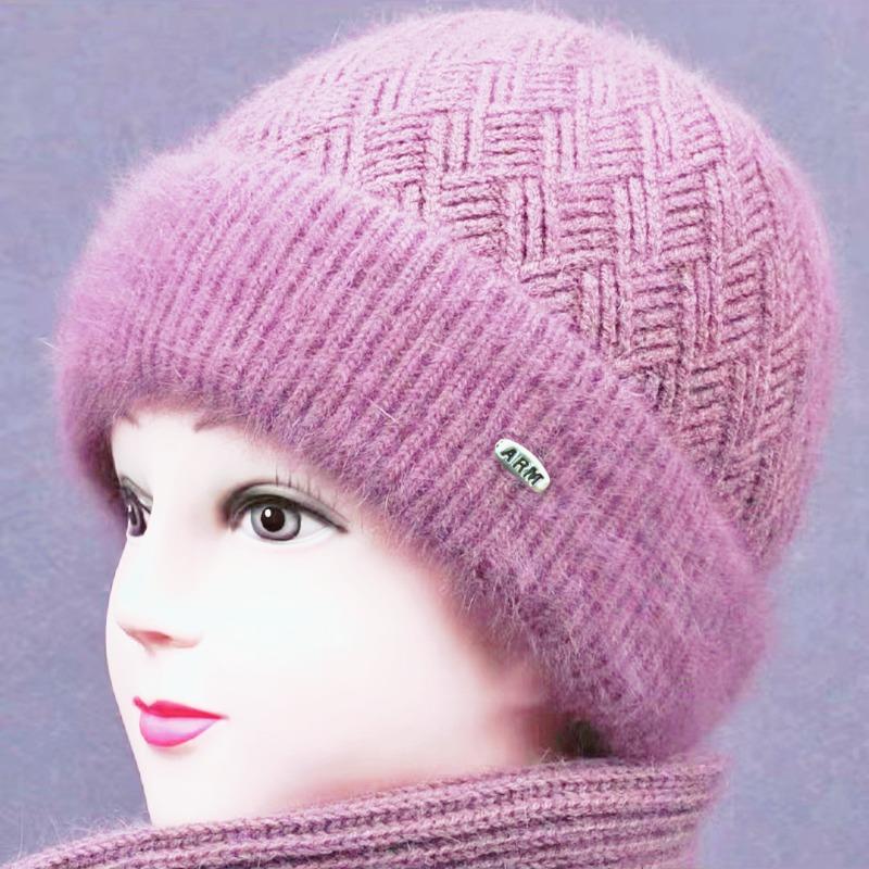 Winter new hat female old lady outdoor cold proof velvet warm big brim knitted wool hat