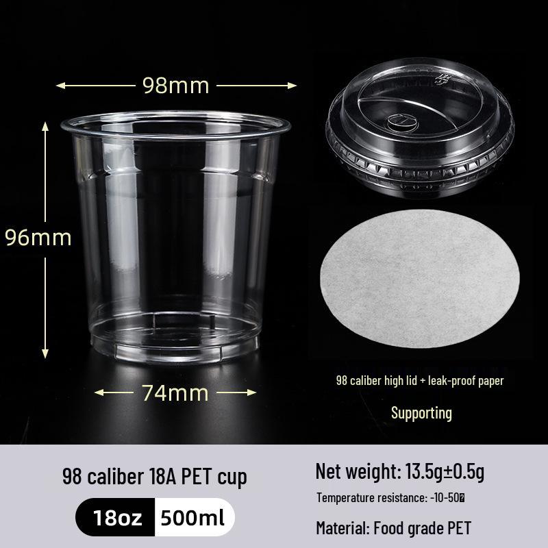 Disposable PET Plastic Cup with Lid - 98mm Caliber for Milk Tea, Coffee, Lemon Tea, or Iced Drinks