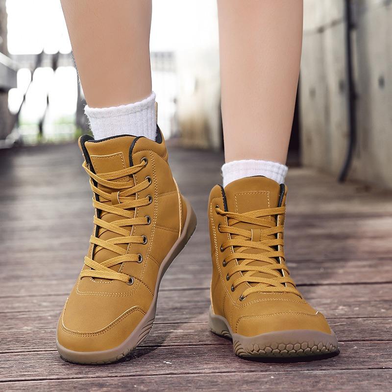 Leather high-top wide-headed barefoot shoes wide-last outdoor hiking shoes men's and women's autumn and winter sports shoes