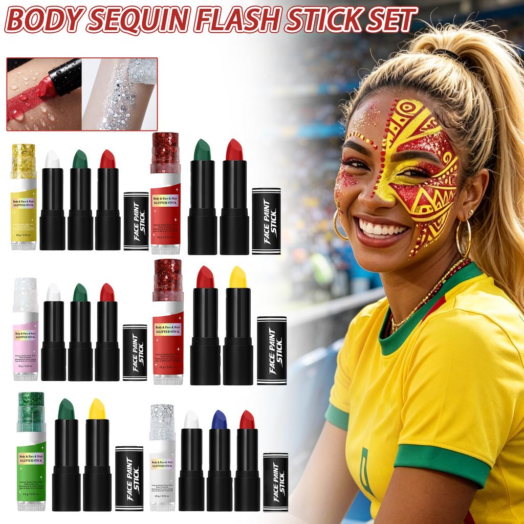 Face Paint Stick and Glitter Stick Set for Body and Hair Suitable for Parties Festivals and Stage Makeup Applications