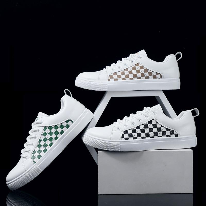 Plaid Leather Men Casual Shoes Outdoor White Men's Sneakers Comfort Male Flats Lace Up Jogging Breathable Board Shoes  New