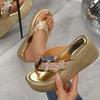 35-43 Plus Size Shoes for Women 2026 Summer Fashion Platform Wedge Comfortable Round Toe Sequin Sandals Women Slippers