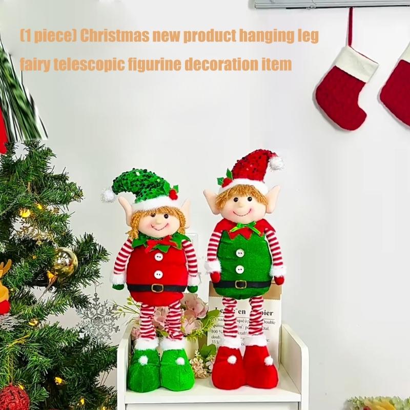 Stretchable Plush Doll Ornament Adjustable Height Telescoping Plush Figure Christmas Decoration for Living Room Bedroom