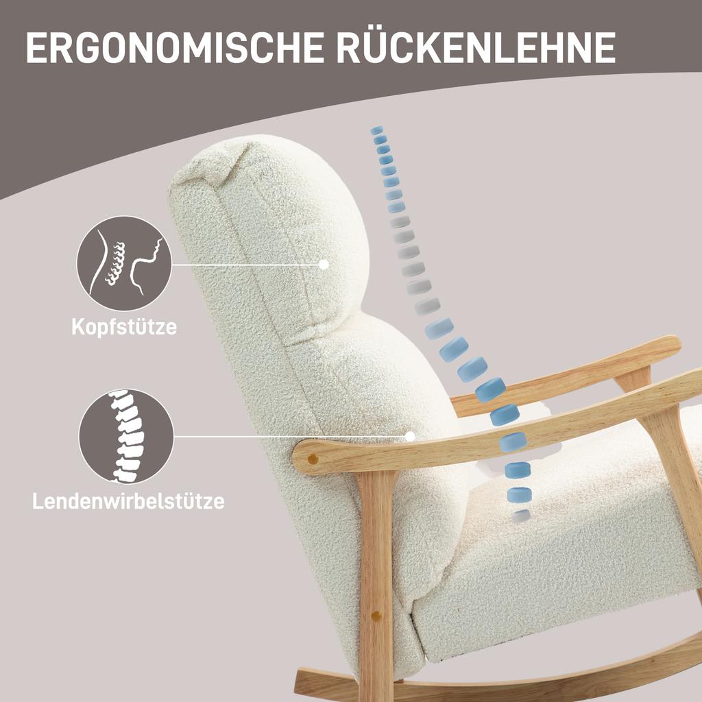 Rocking Chair Fabric Upholstery In Velvet Look Ergonomic Backrest 120 Kg Load Capacity 65B X 90T X 98H Cm Cream White