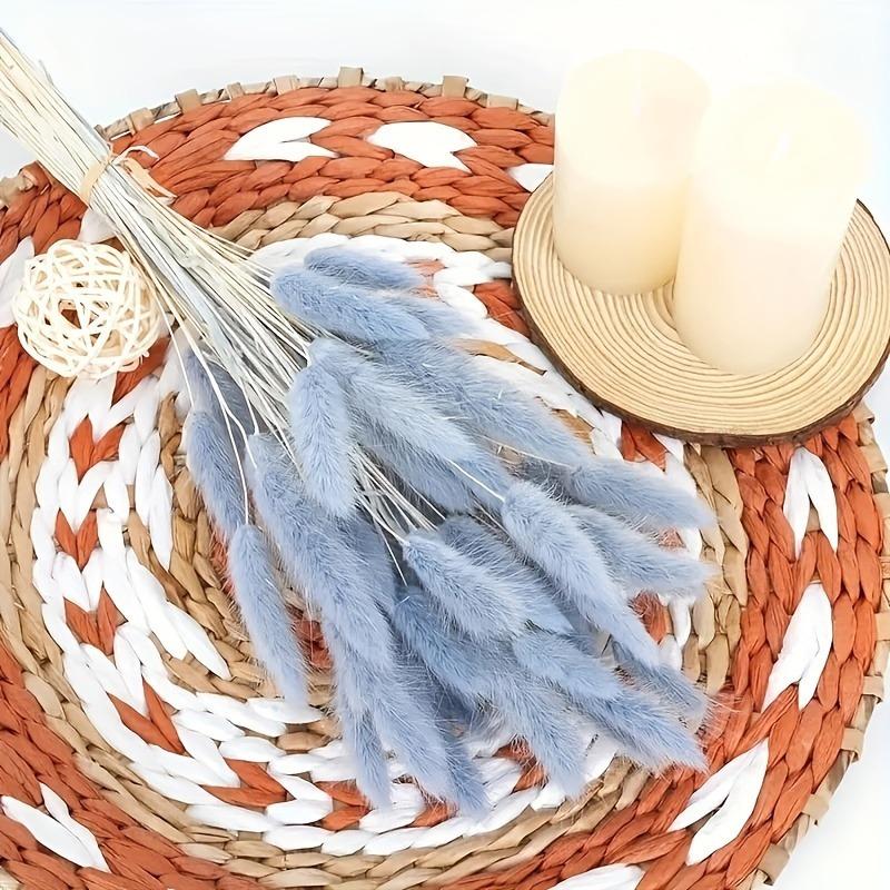 60/120 Pièces Rotin Bleu Gris Queue de Lapin Moelleuse Fleurs Séchées Maison Mariage Décor Table Rustique Ferme Fête Vacances Saisonnières.