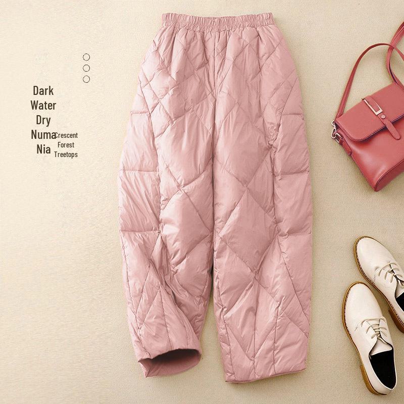 "Spring 2024 Women's Light High-Waist Cotton-Padded Pants - Small Size, Loose, Straight Fit"