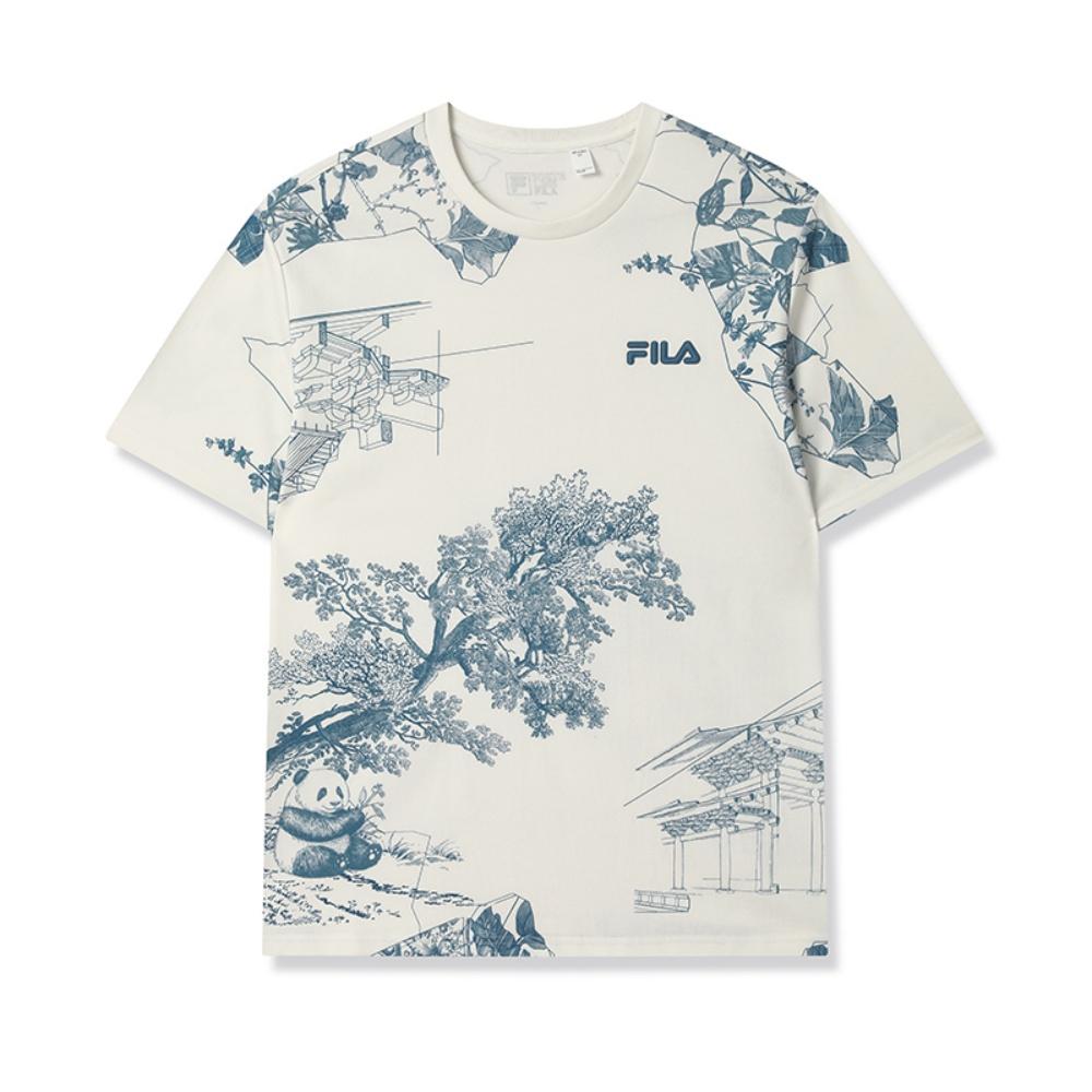 FILA Heritage T Shirts Men s All Over Print ZA Crew Neck Moderate Straight Fit F11M538124F-ZA M(170/92A)