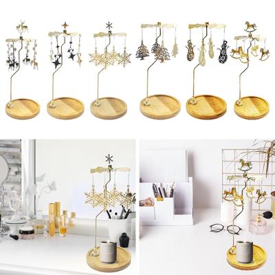 Rotary Candle Holder with Bamboo Tray Photography Centerpiece Spinning