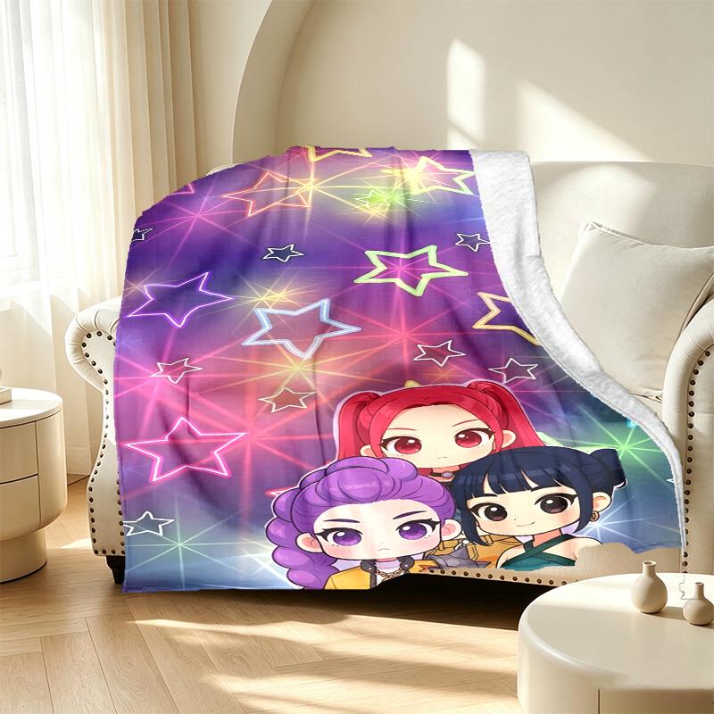 KPop Dämonenjäger Muster Decke für Heimdekoration, Bett, Sofa, Auto Reisen, Camping, Geeignet für Alle Jahreszeiten, Geburtstags-Weihnachtsgeschenk