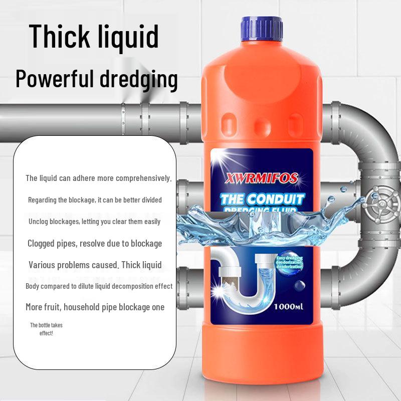 Strong Liquid Pipe Dredging Agent - 1L, Clears Clogs & Deodorizes Drains In Kitchens, Toilets, and Floors