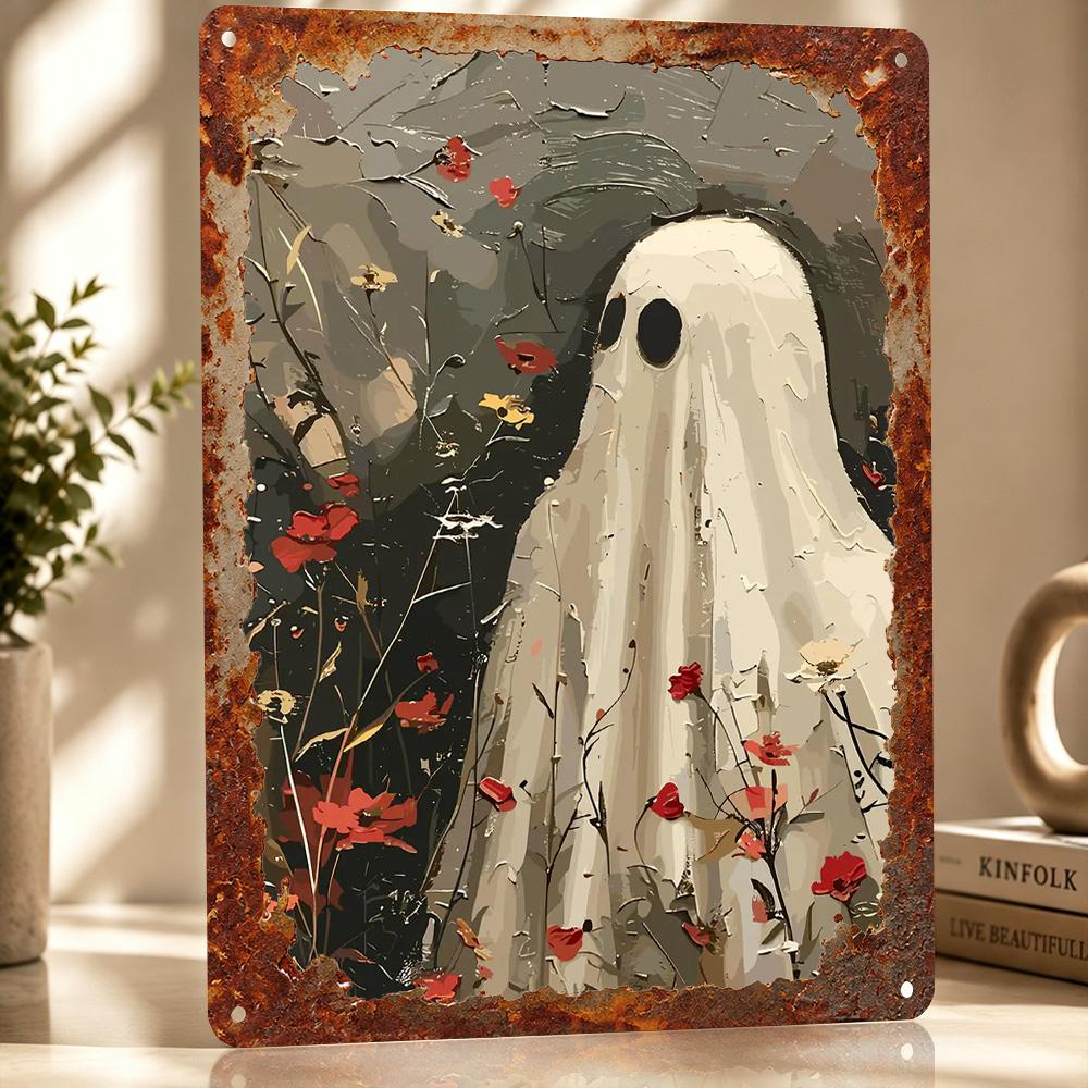 Ghost in a Field of Flowers Poster Retro D Printed Metal Signs Customized Wall Hanging Gift for Modern Home Decoration Luxury