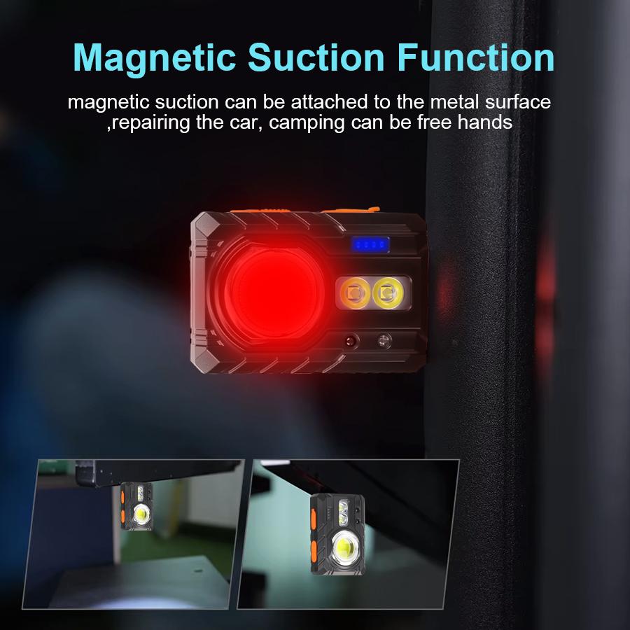 Intelligent EDC Flashlight Type-C Rechargeable Magnet Work Light with Hat Clip Warning Light Outdoor Camping Running Lighting