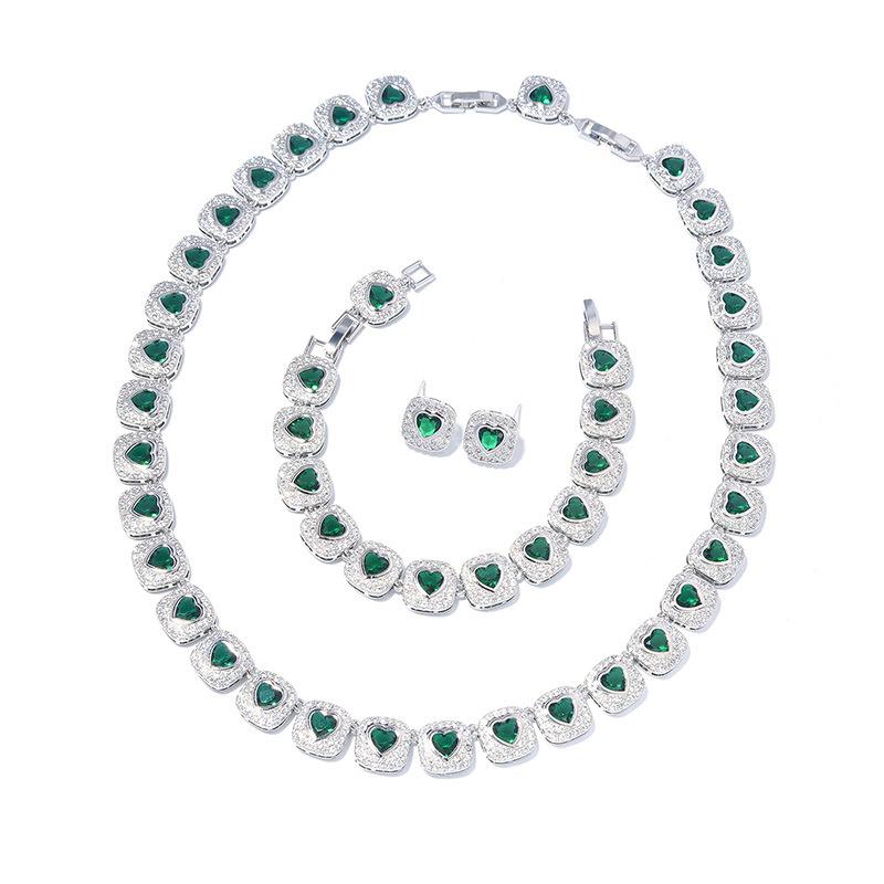 

Ожерелье Темперамент Изумруд Цепь Серьги Браслет Комплект Платье Циркон Аксессуары Комплект из трех предметов stud earrings зелёный