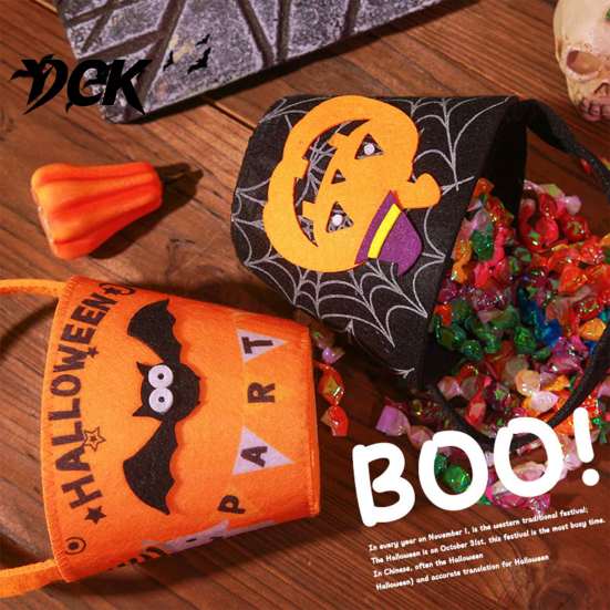 Lightweight Carrying Bag Halloween Trick or Treat Bucket for Kids, Pumpkin Face Ghost Bat Cat Candy Snack Basket, Holder with Handle Party Favors