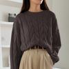 Casual Simple Knitted Pullover Autumn and Winter Women's Twist Loose Round Neck Solid Color Versatile Sweater Women