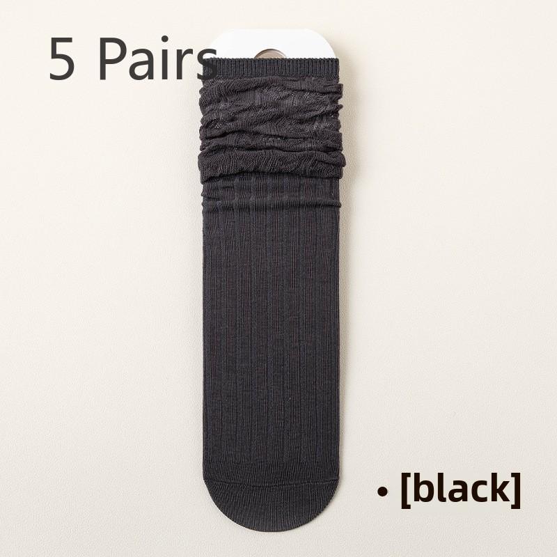 5 Pairs of Women's Summer Solid Color Cotton Breathable Loose Mouth Cool Feeling In The Middle Tube Pile Socks