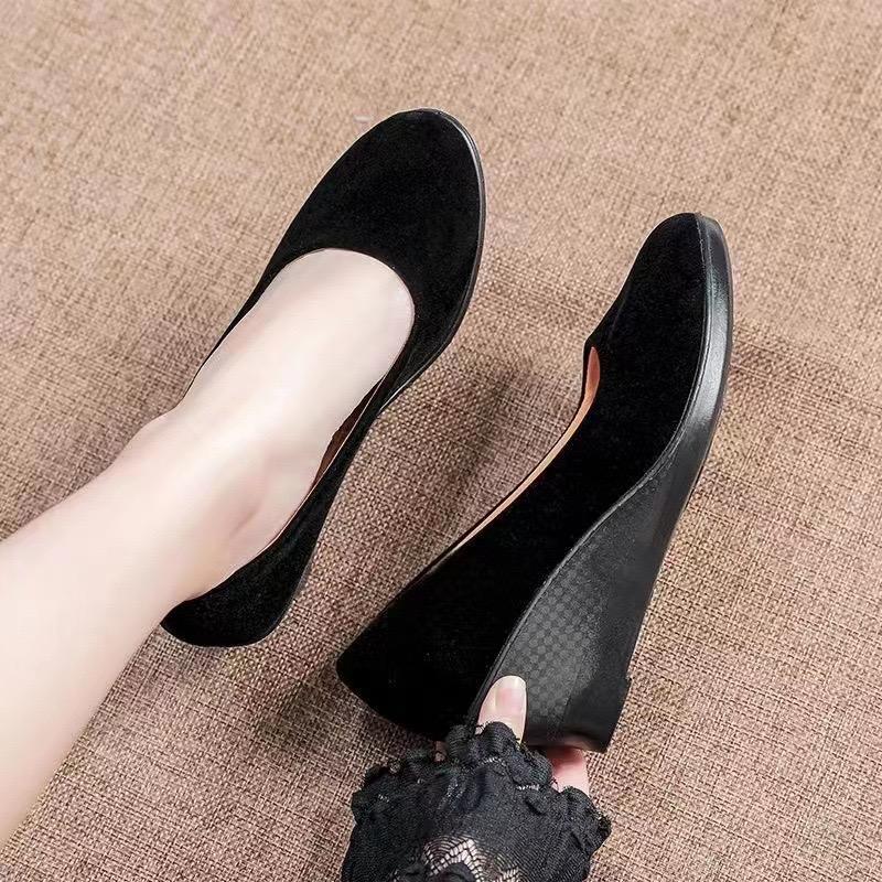 Fashion Women's Casual Shoes 2025 Spring and Autumn Edition Slope Heel Shallow Mouth Sleeve Foot Cloth Shoes Breathable Work Single Shoe