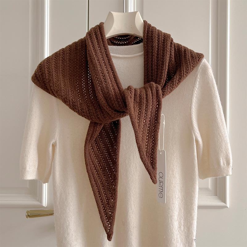 Australian Wool Knitted Triangle Scarf Women Winter Solid Color Scarf Windproof Thick Warm Neck Protection Scarves