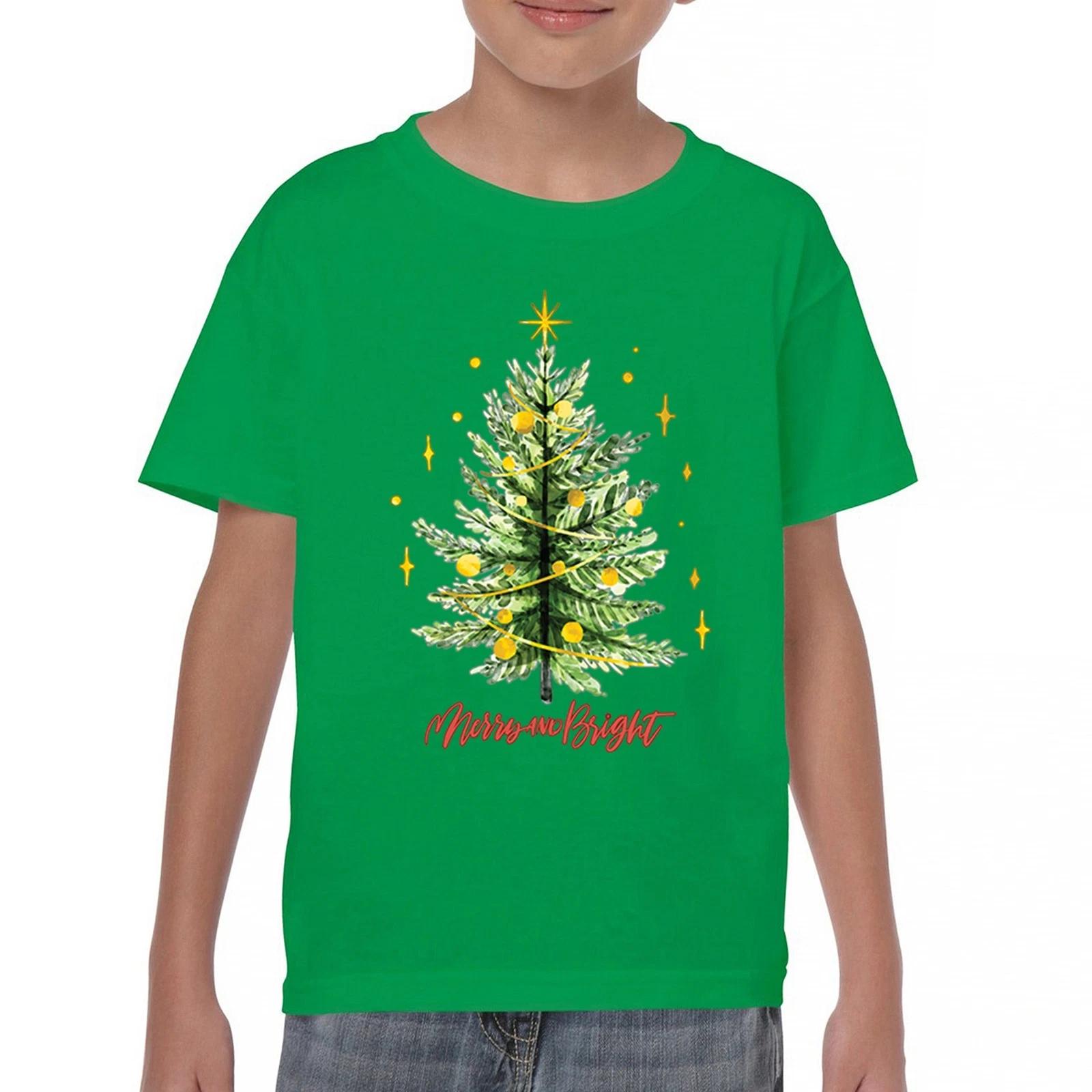 Merry And Bright Youth kids boys T-Shirt Christmas Tree Holiday Spirit Jolly Cozy Kids 100