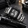 Square LED Digital Watch with Stainless Steel Case, Dual Display, Daily Water Resistance