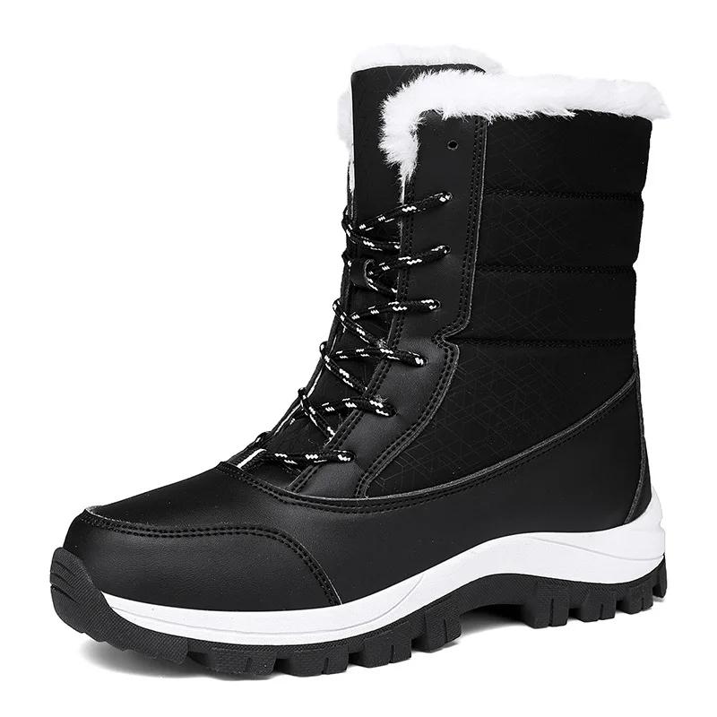 Fashion New Winter Outdoor Anti Slip Snow Boots for Women with Thick Fleece and Warm Mid To High Cut Skiing Cotton Shoes Women Shoes