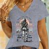 Retro Cowgirl Wild and Free Printed T-shirt Vintage Desert Cowgirl Shirt Design V-neck Casual Tops Western Cowgirl Spirit Tshirt