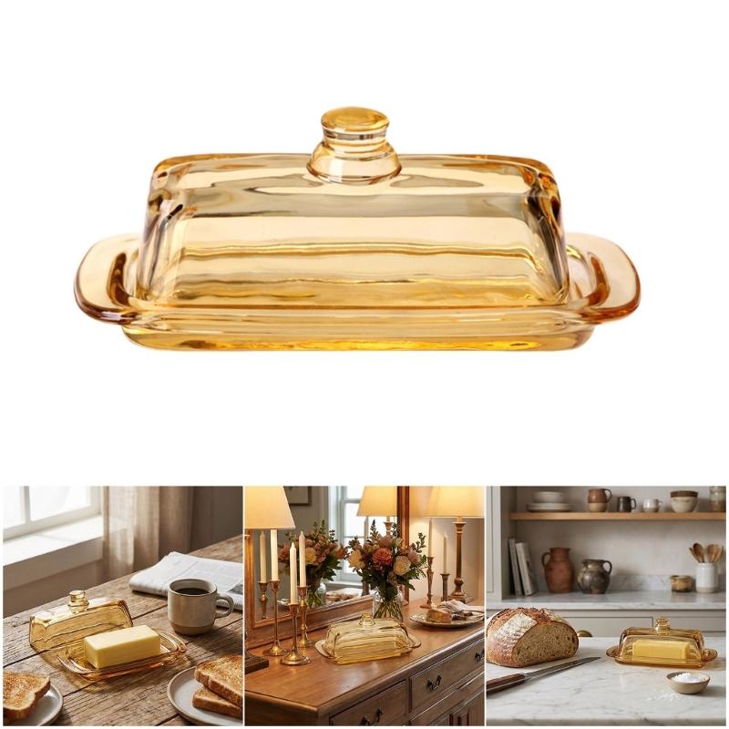 Glass Butter Dish Lid Included Elegant Plate for Butter Storage and Snacks Serving Practical Kitchen Tool