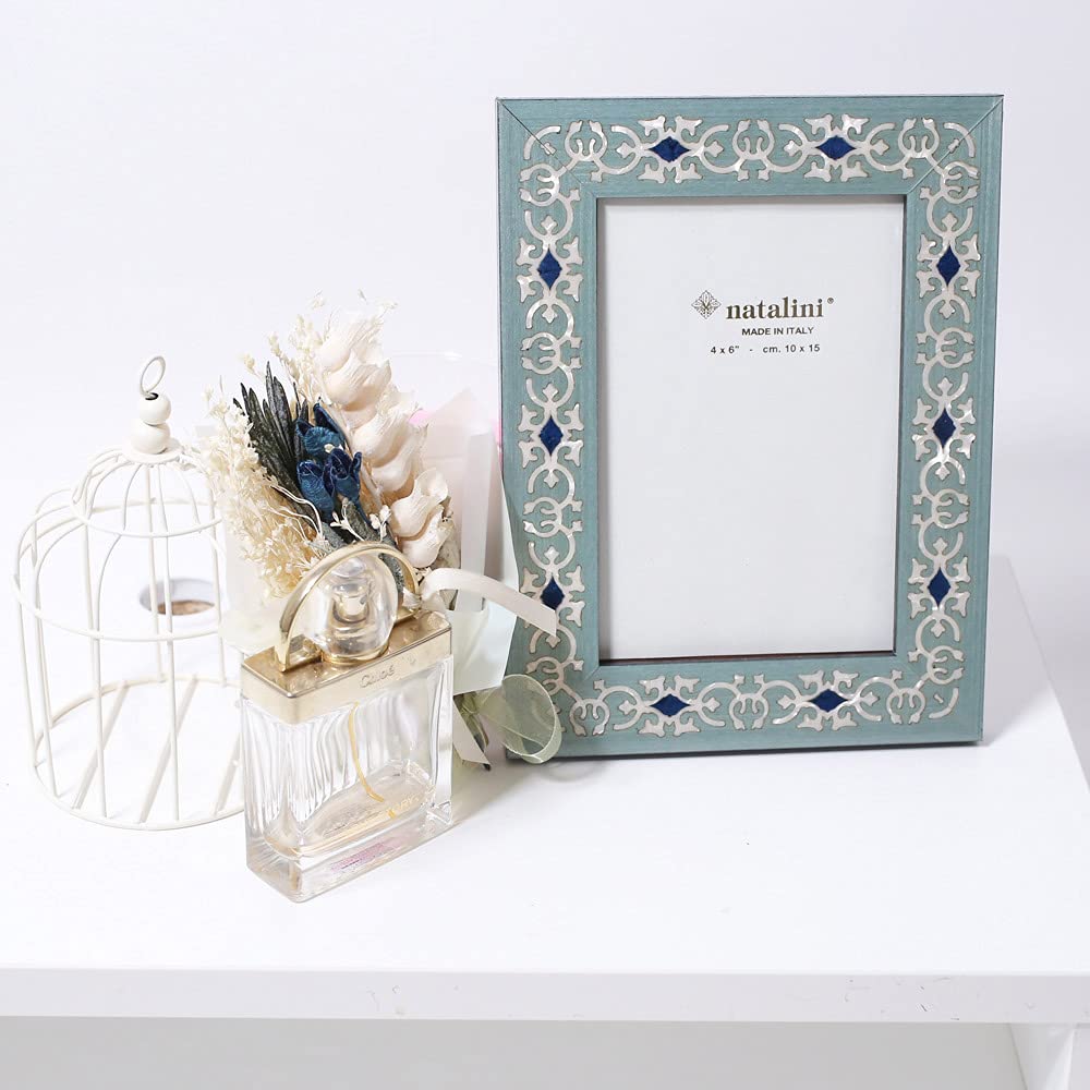 Natalini photo handmade in Bergamo moss for interior Italian-made frame, green, wooden, decoration.