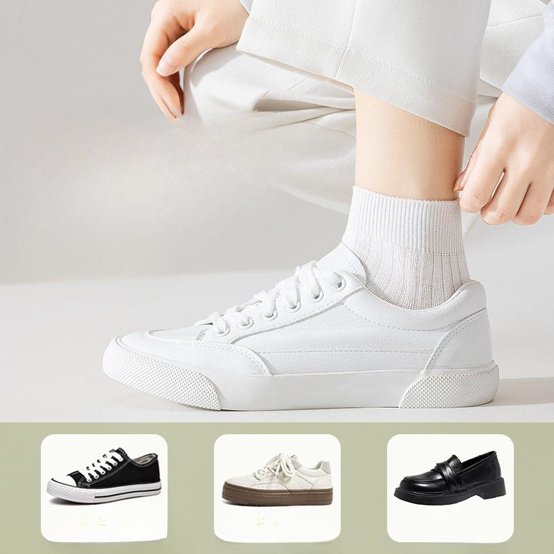 Summer Sweat-absorbing and Breathable Thin Solid-color Cotton Socks for Women, Double-needle Combed Cotton Short Socks for Women