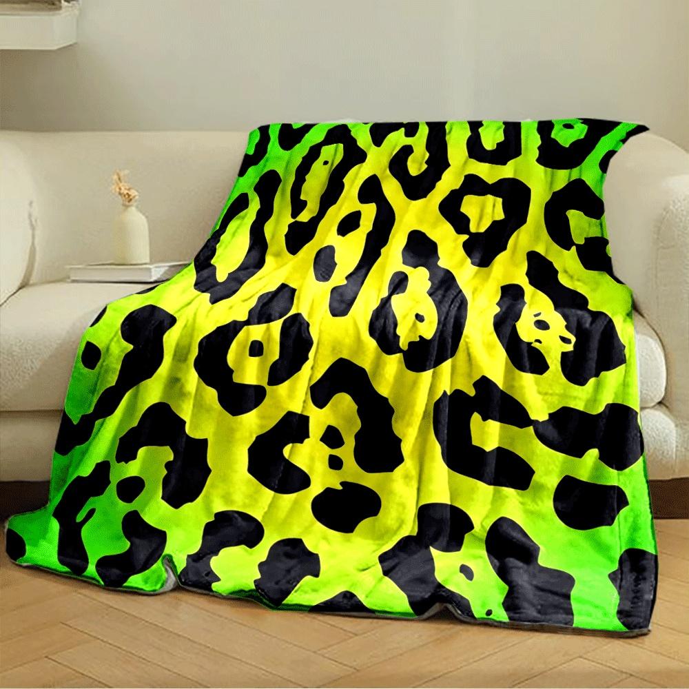 Bright green-yellow leopard print with irregular black spots. for all seasons blanket lunch break throw gift