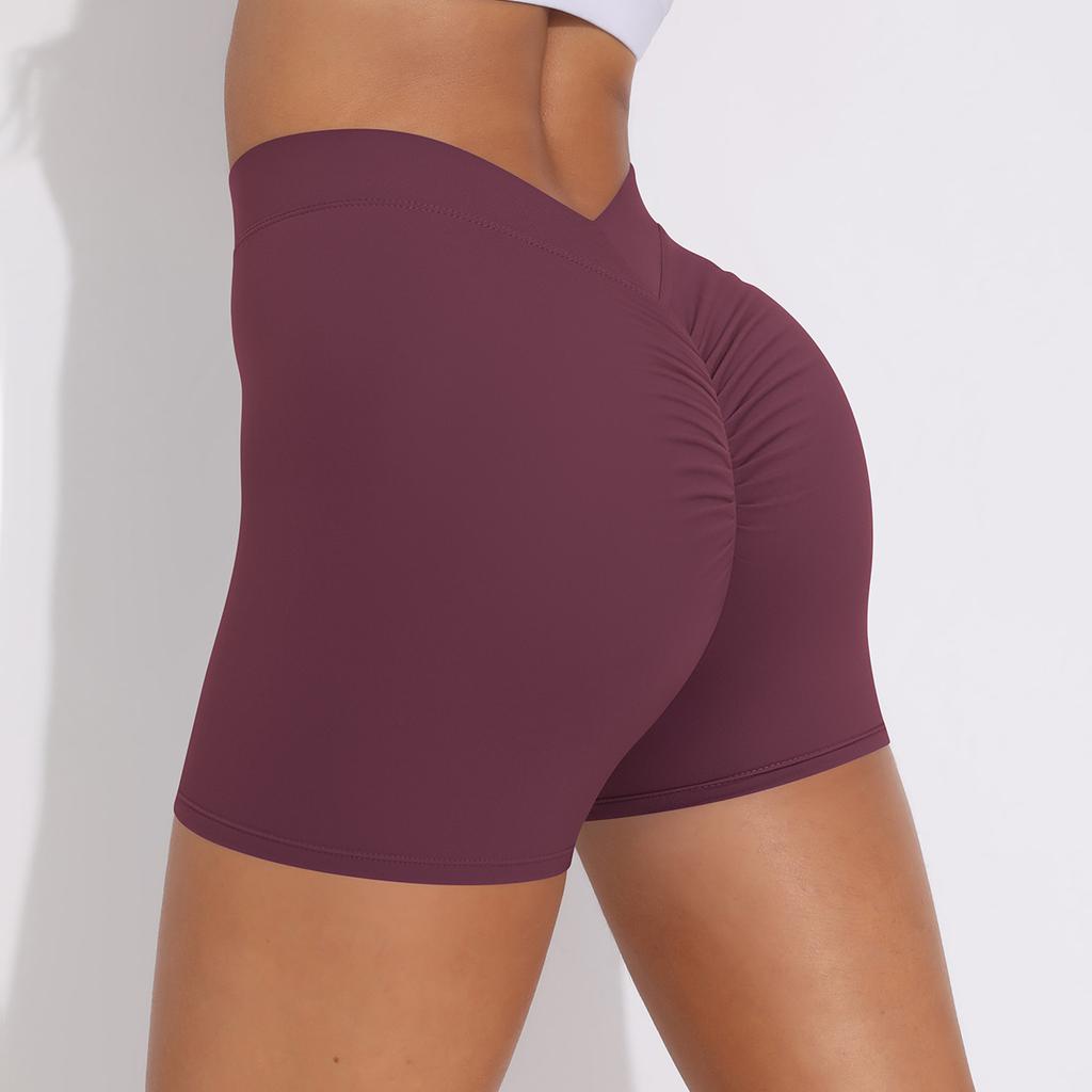 Nessaj Peach Hip Yoga Shorts Women Quick Dry V Waist Solid Color Sports Shorts Gym Fitness Push Up Shorts