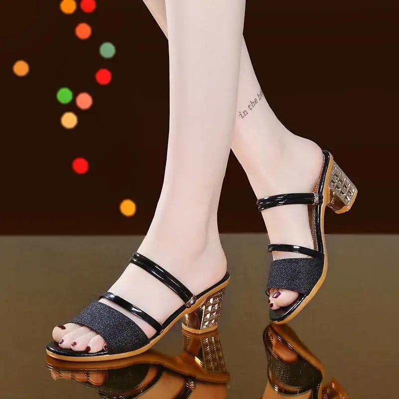 sandalias femininas women cute silver peep toe high quality anti skid square heel shoes lady fashion golden sexy sandals ab552