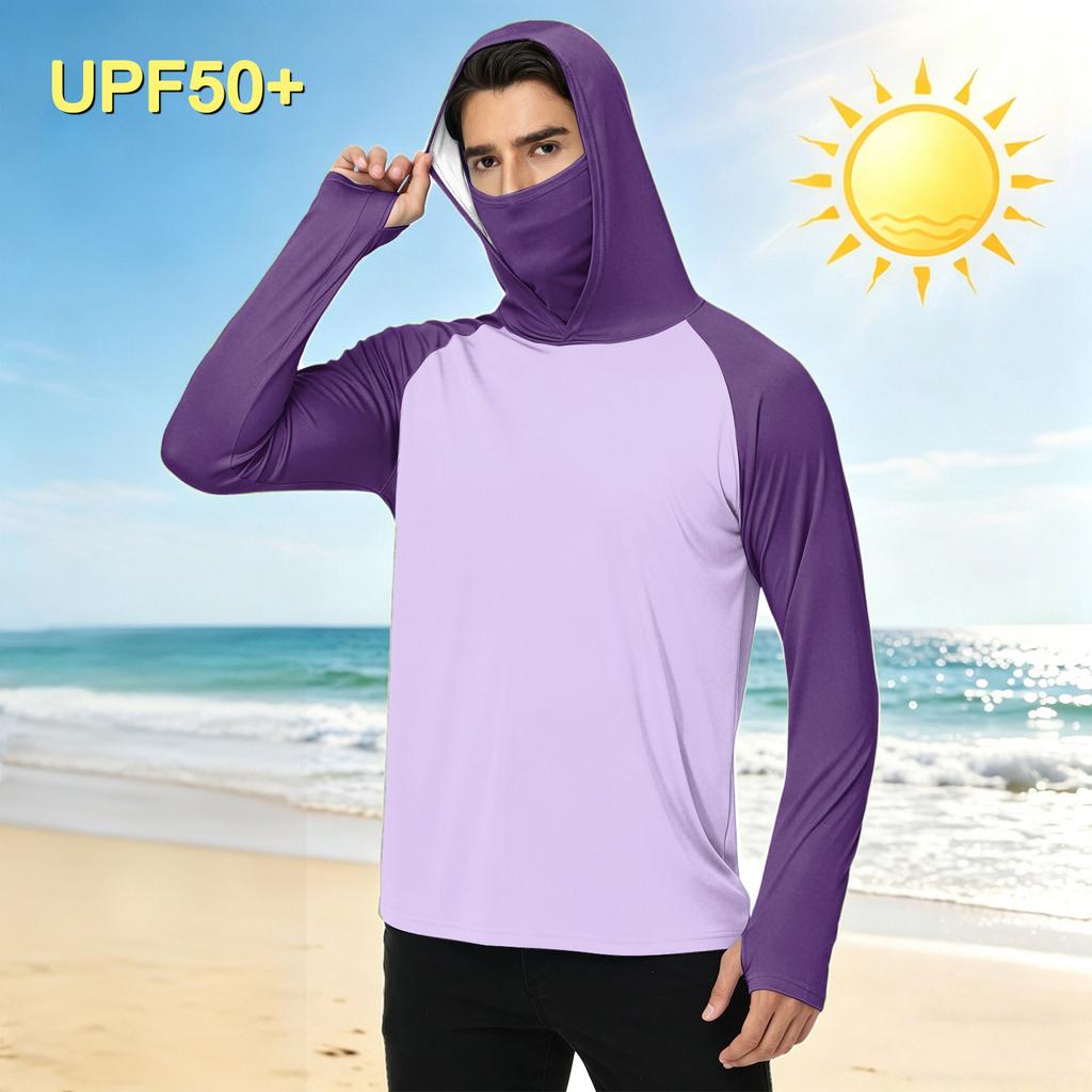 Herren Casual Outdoor Kapuzen Langarm Sonnenschutzhemd Leicht Atmungsaktiv Schnelltrocknend UV-Schutz Top für Sport Wandern
