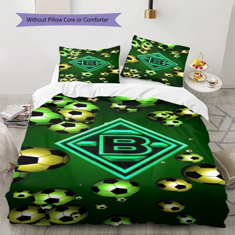 Borussia Monchengladbach Neon Soccer Ball Print 3‑Pieces Duvet Cover Set Football Club Fan Bedding Bedroom Home Decor Without Pillow Core Comforter