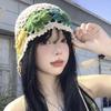 Spring and Summer Literary Colorful Flowers Hollowed Out Hat for Women Japanese Sweet and Cute Fashion Handmade Wool Knit Hat