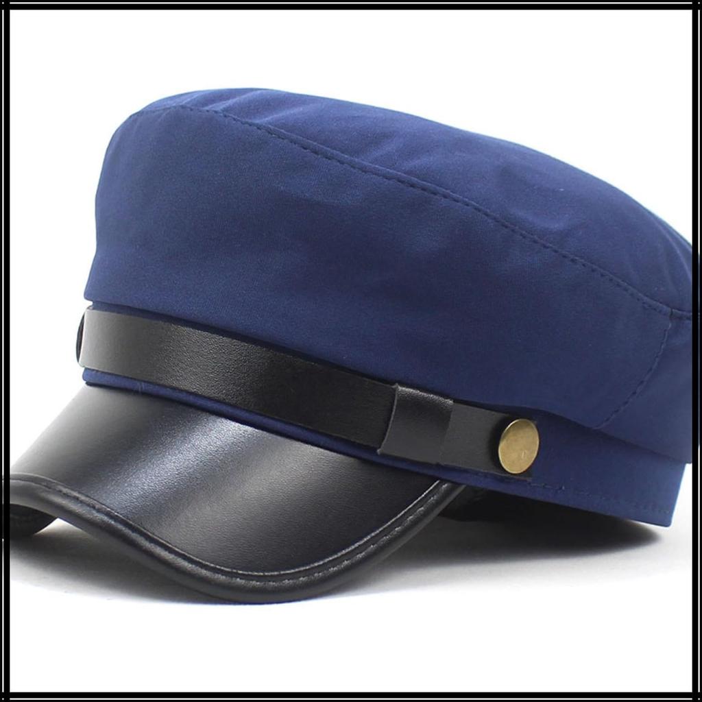 Marine Cap Leather Newsboy Cap Stylish Black Hat for Going Out Travel CZ294 [White Fang] Women's (Red)