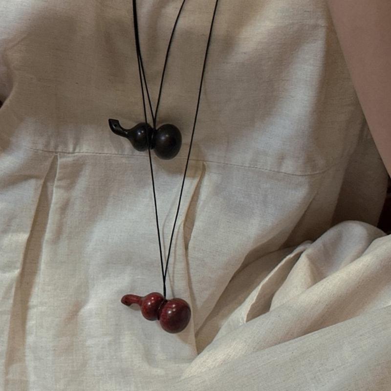 Artistic Wood Gourd Sweater Chain Necklace Cultural Style Wood Gourd Pendant Necklace Neck Chain Jewelry for Casual Wear