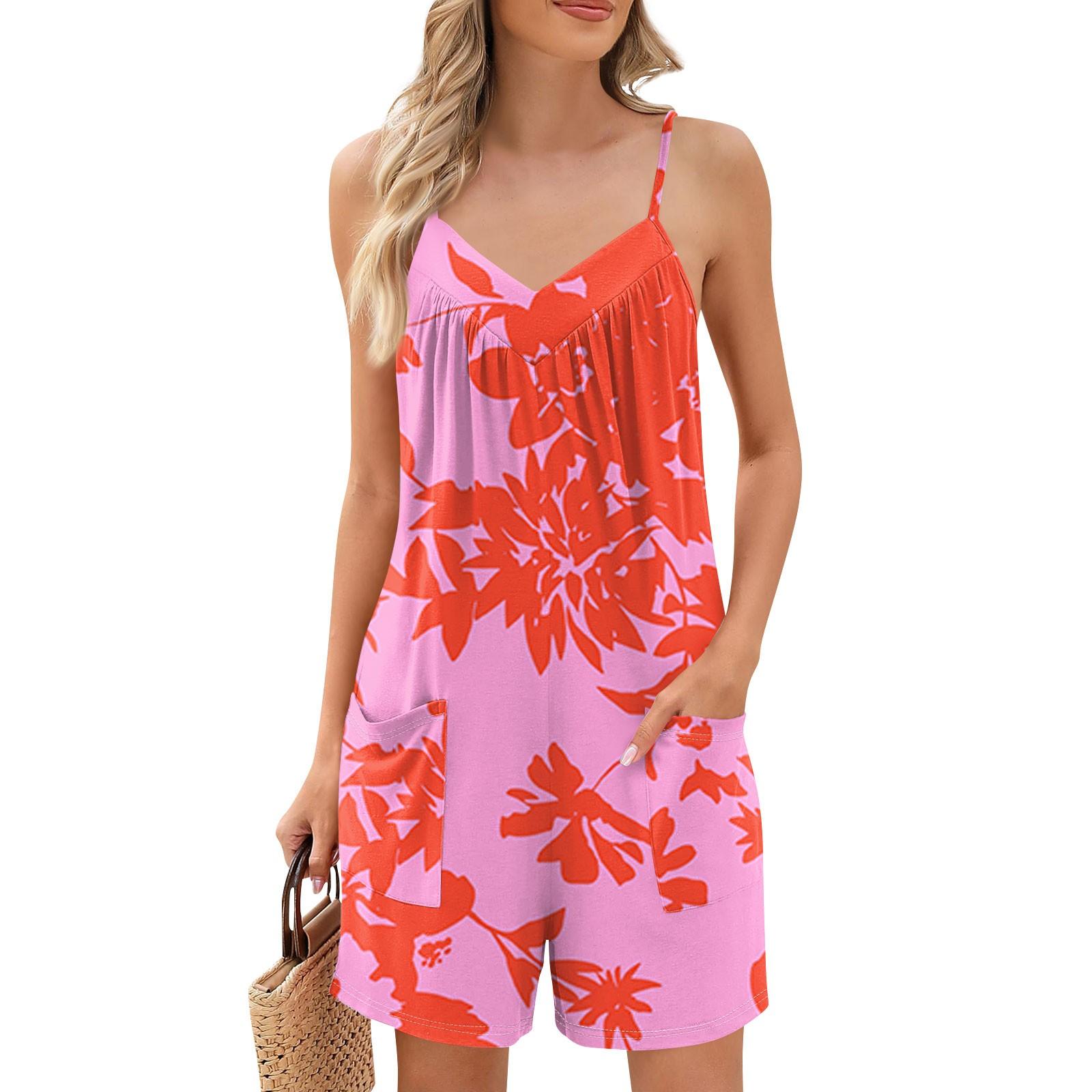 

Женские летние повседневные шорты-комбинезоны, модные повседневные шорты-комбинезоны без рукавов с принтом и карманами XL