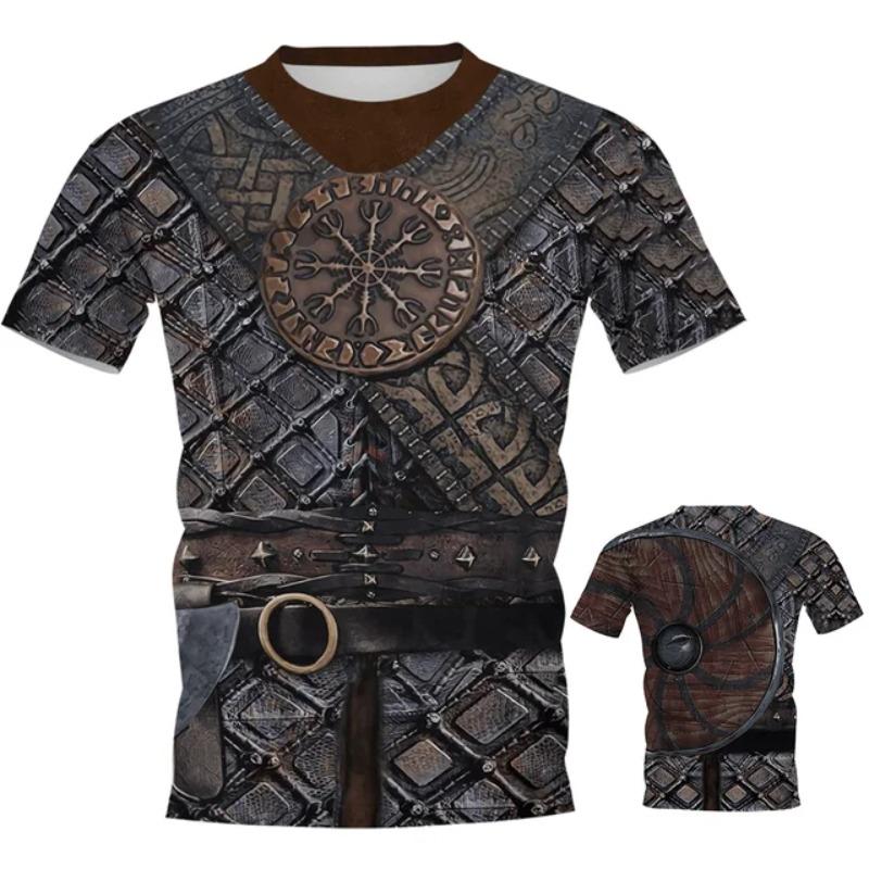 Medieval Knight 3D Printed T-shirt Viking Tattoo Fashion Casual Round Neck T-shirt Plus Size 6XL