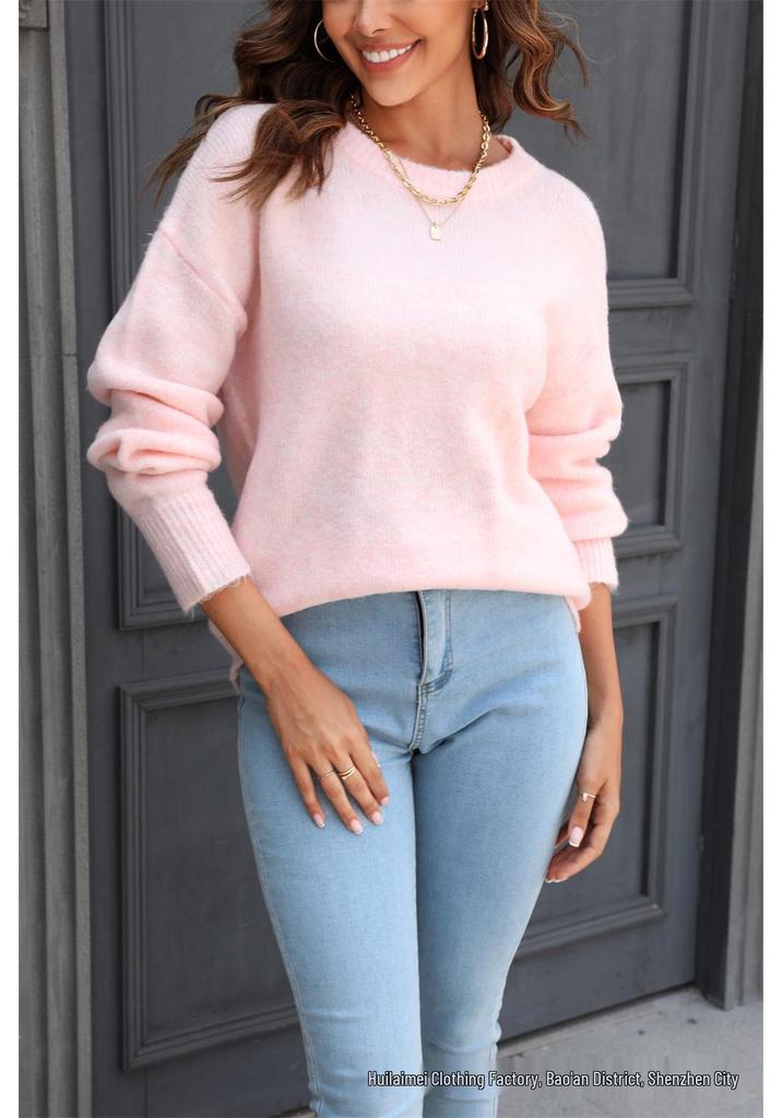 2026 Autumn/Winter European & American Versatile Solid Color Knit Pullover Sweater