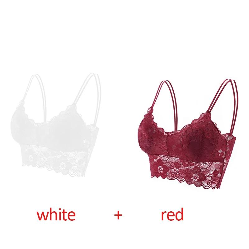 2Pcs Sexy Bra Women's Lace Bralette Floral Lingerie Underwear Wireless Padded Brassiere Seamless Ultra Strap Wire Free Bras Vest