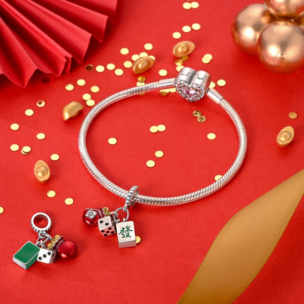 Fit Original Design Bracelet Copper Plated Fortune Cat Chinese Long Mahjong Decorative Charms Beads Women's Style Jewelry Designing Gift