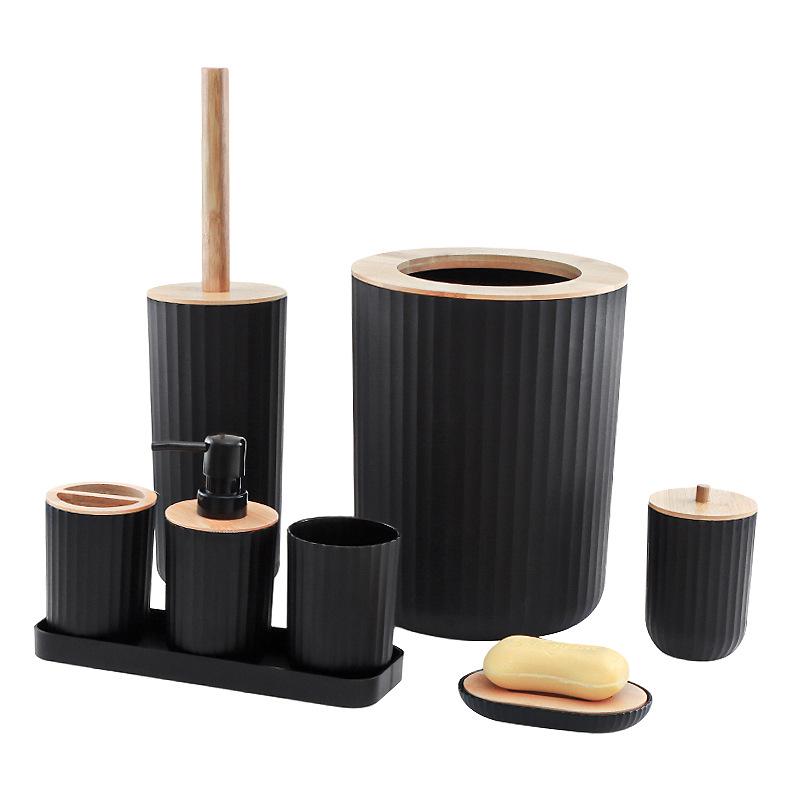 8dílná koupelnová sada: Umyvadlo, Dávkovač mýdla na ruce, Stojánek na zubní kartáčky, Kelímek a Podnos