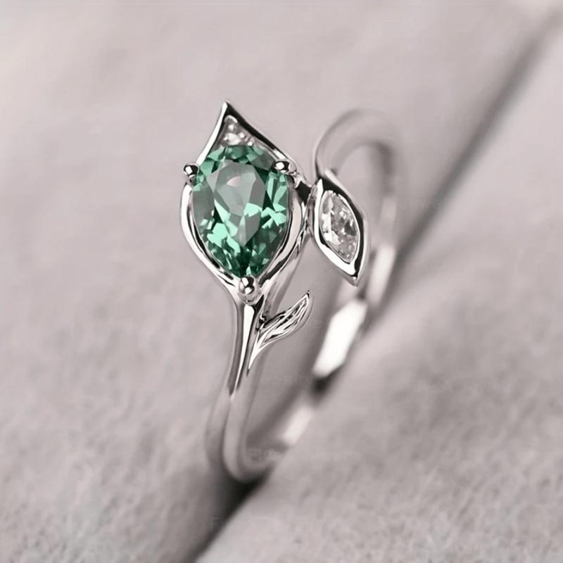 Green and black water drop leaf ring 7 зелёный