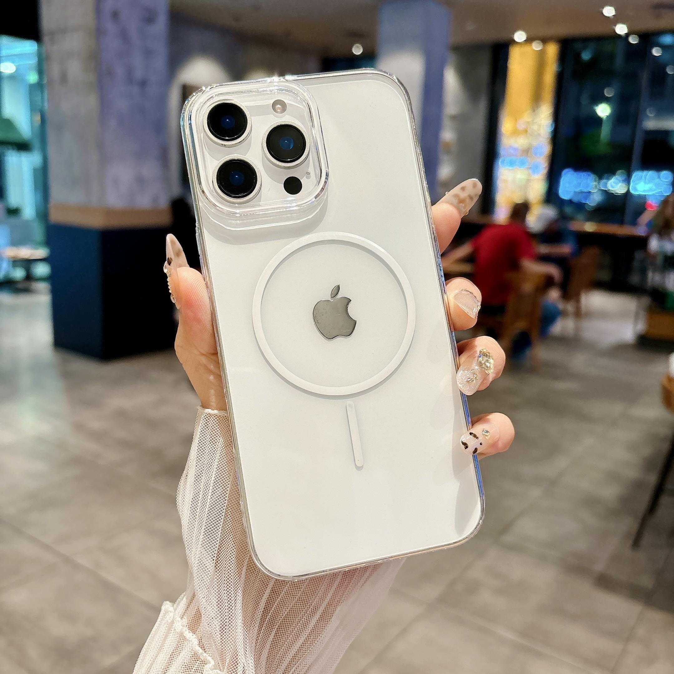 

Ультратонкий HD прозрачный чехол для беспроводной зарядки Magsafe для iPhone 16 15 14 13 12 11 Pro Max Plus, тонкий чехол из магнитного жесткого пластика iPhone 16 Pro Max белый